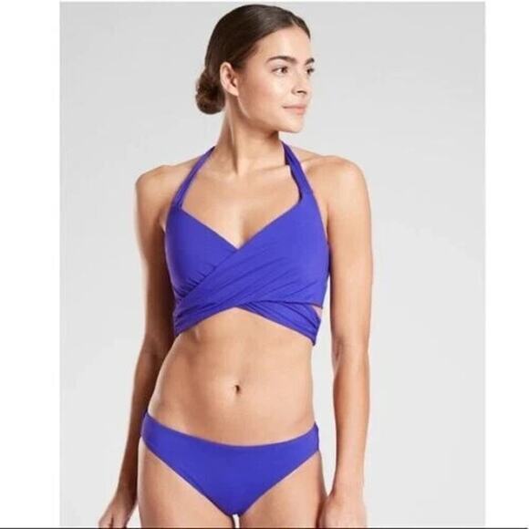 Athleta NWT Bra Cup Halter Bikini Top Set 34B/C & Clean Medium Bottom Sz S Blue - Picture 1 of 11